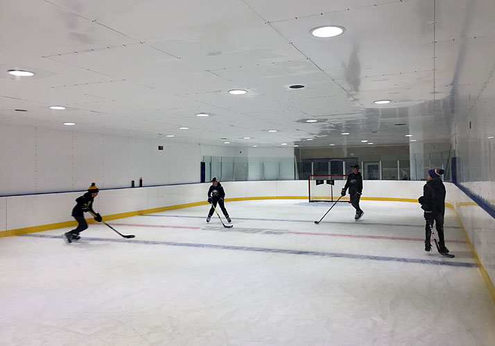 35' x 80'side by side in an existing warehouse space with packaged and RinkMate chiller units